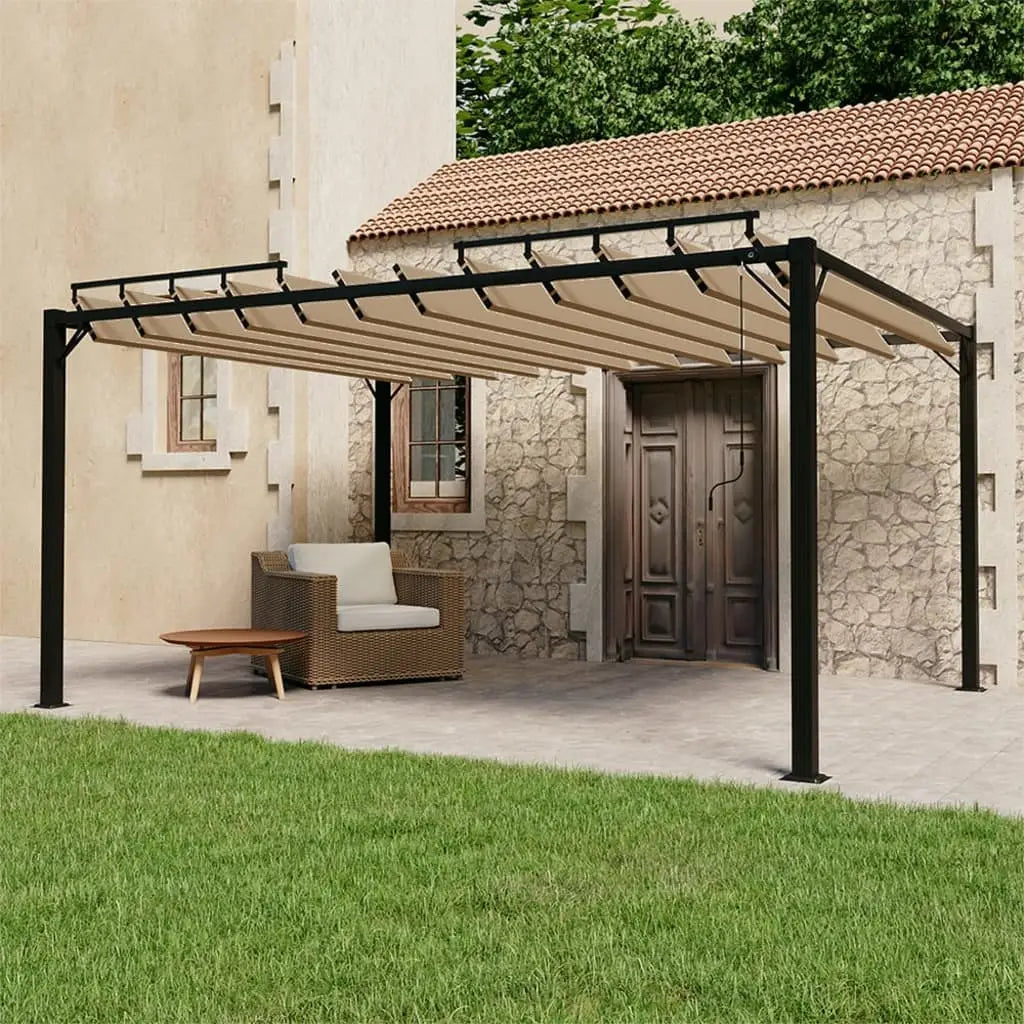 Pavillon mit Lamellendach 3x4 m Taupe Stoff und Aluminium