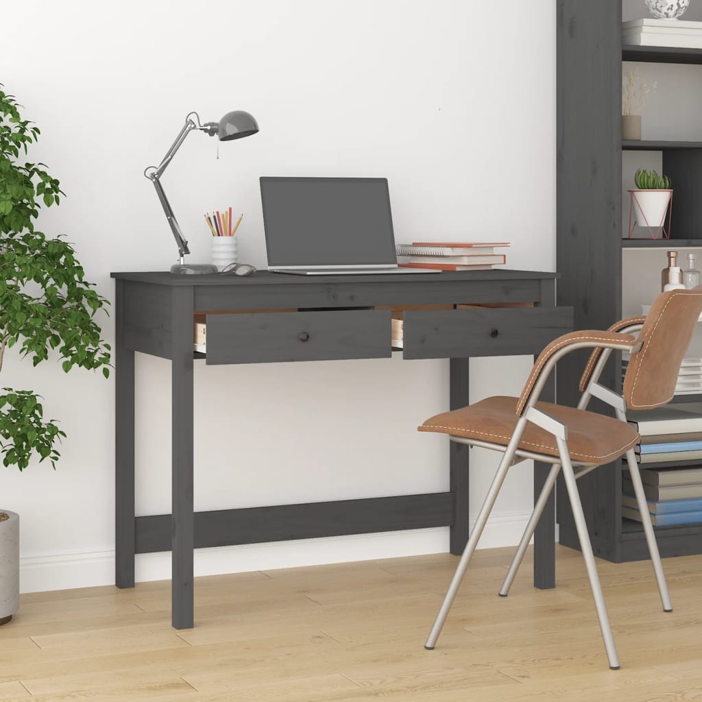 Schreibtisch mit Schubladen Grau 100x50x78 cm Massivholz