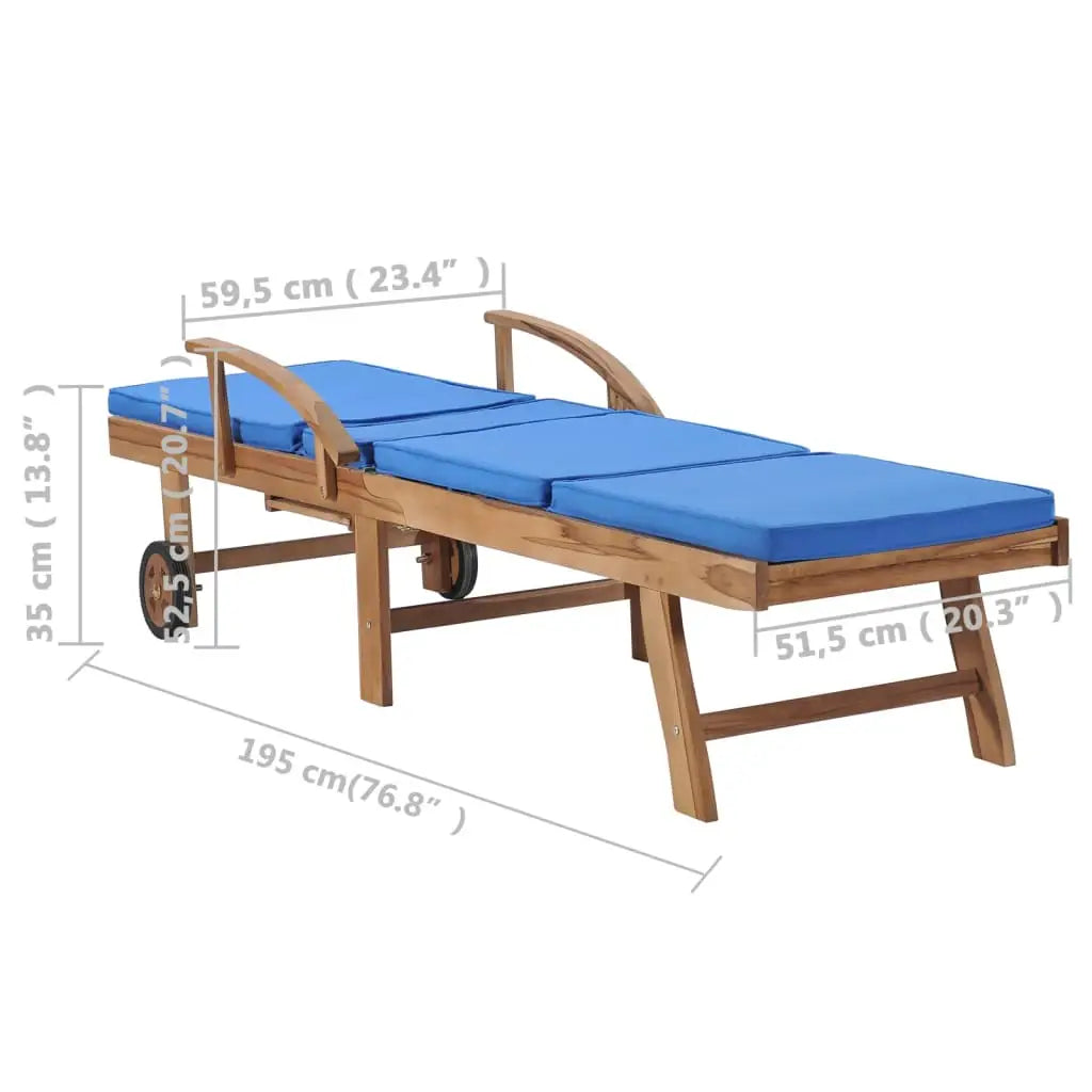 Sonnenliegen mit Auflagen 2 Stk. Massivholz Teak Blau