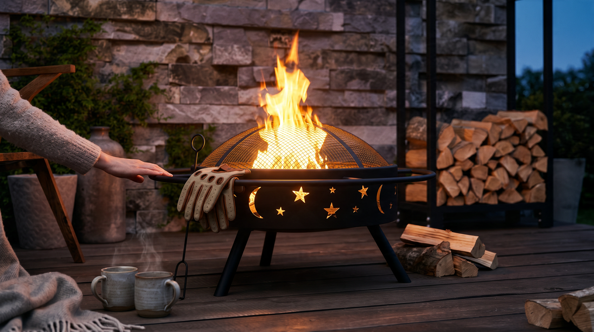 Feuerschale mit Schürhaken 70 cm XXL Stahl
