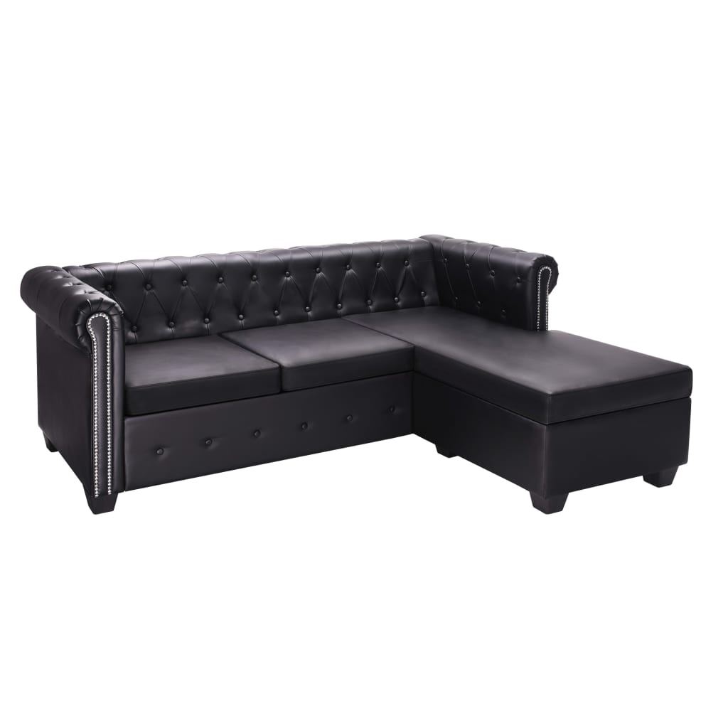 Chesterfield Sofa in L-Form Kunstleder Schwarz