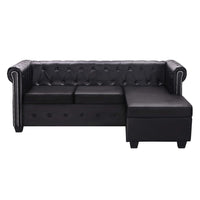 Chesterfield Sofa in L-Form Kunstleder Schwarz