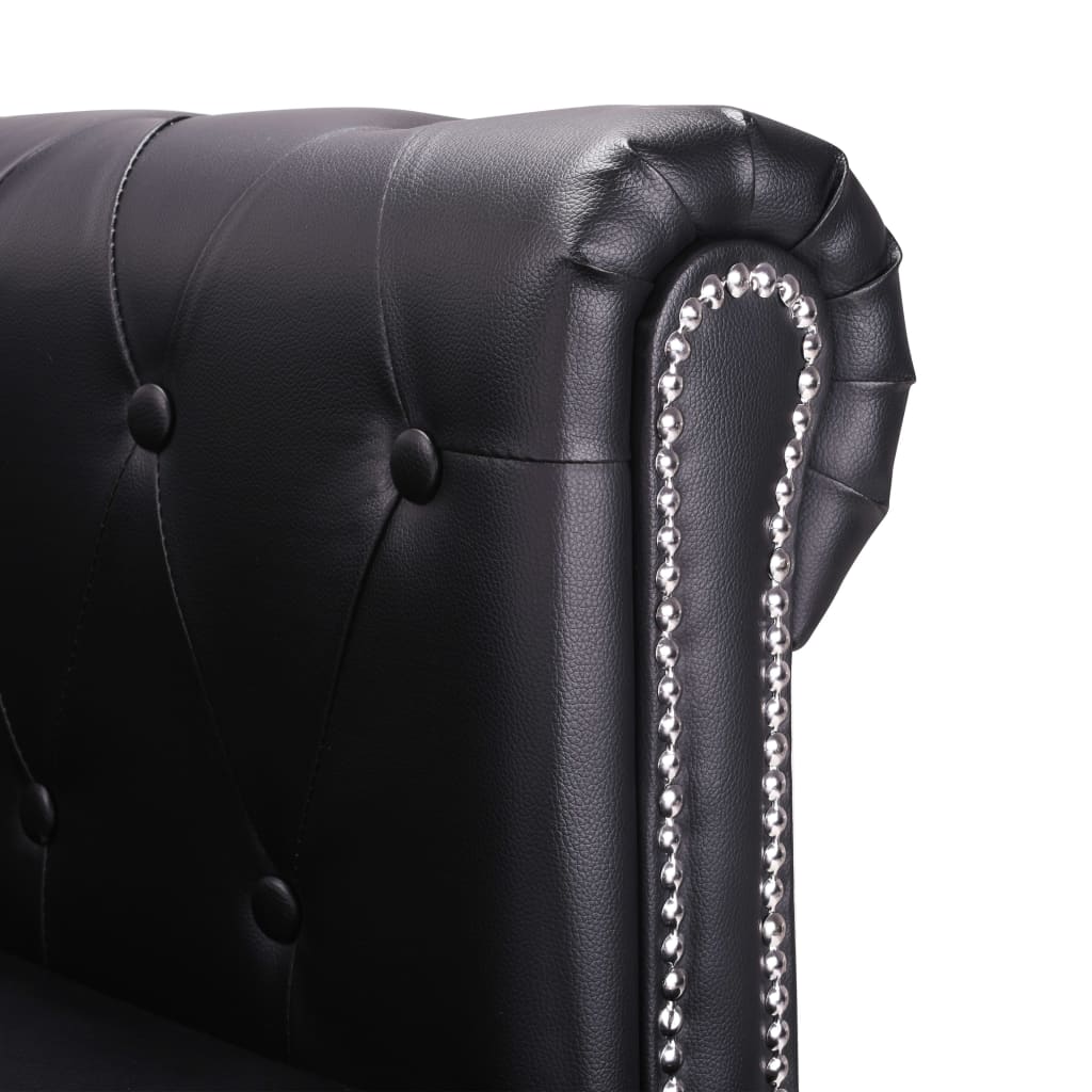 Chesterfield Sofa in L-Form Kunstleder Schwarz