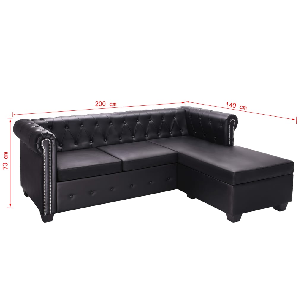 Chesterfield Sofa in L-Form Kunstleder Schwarz