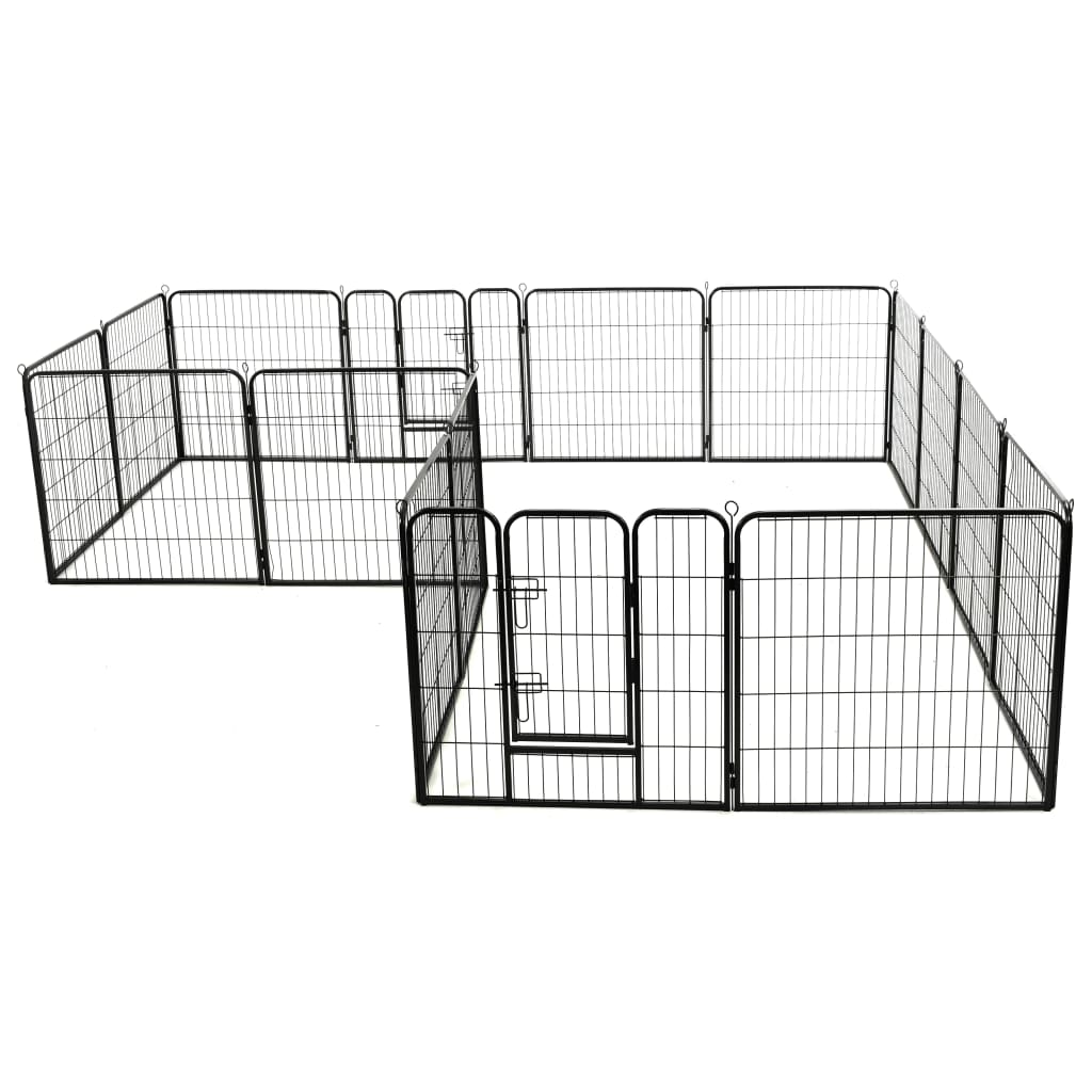 Hunde-Laufstall 16 Panels Stahl 80x80 cm Schwarz