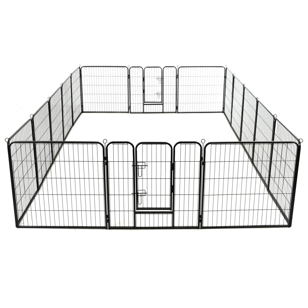 Hunde-Laufstall 16 Panels Stahl 80x80 cm Schwarz