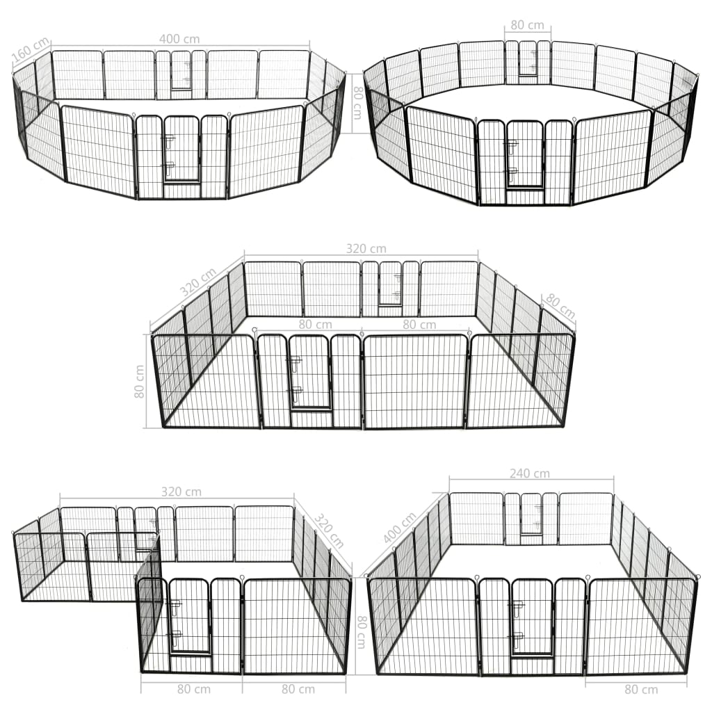 Hunde-Laufstall 16 Panels Stahl 80x80 cm Schwarz