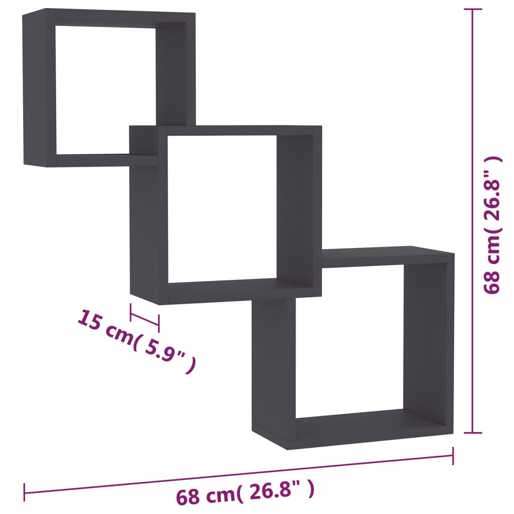 Cube Wandregale Grau 68x15x68 cm Holzwerkstoff