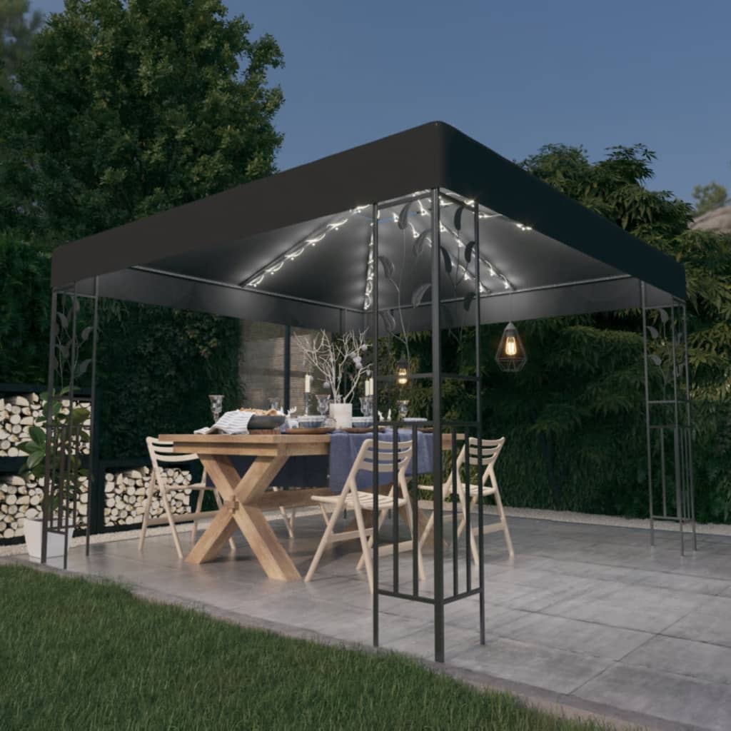 Pavillon mit LED-Lichterkette 3x3 m Anthrazit