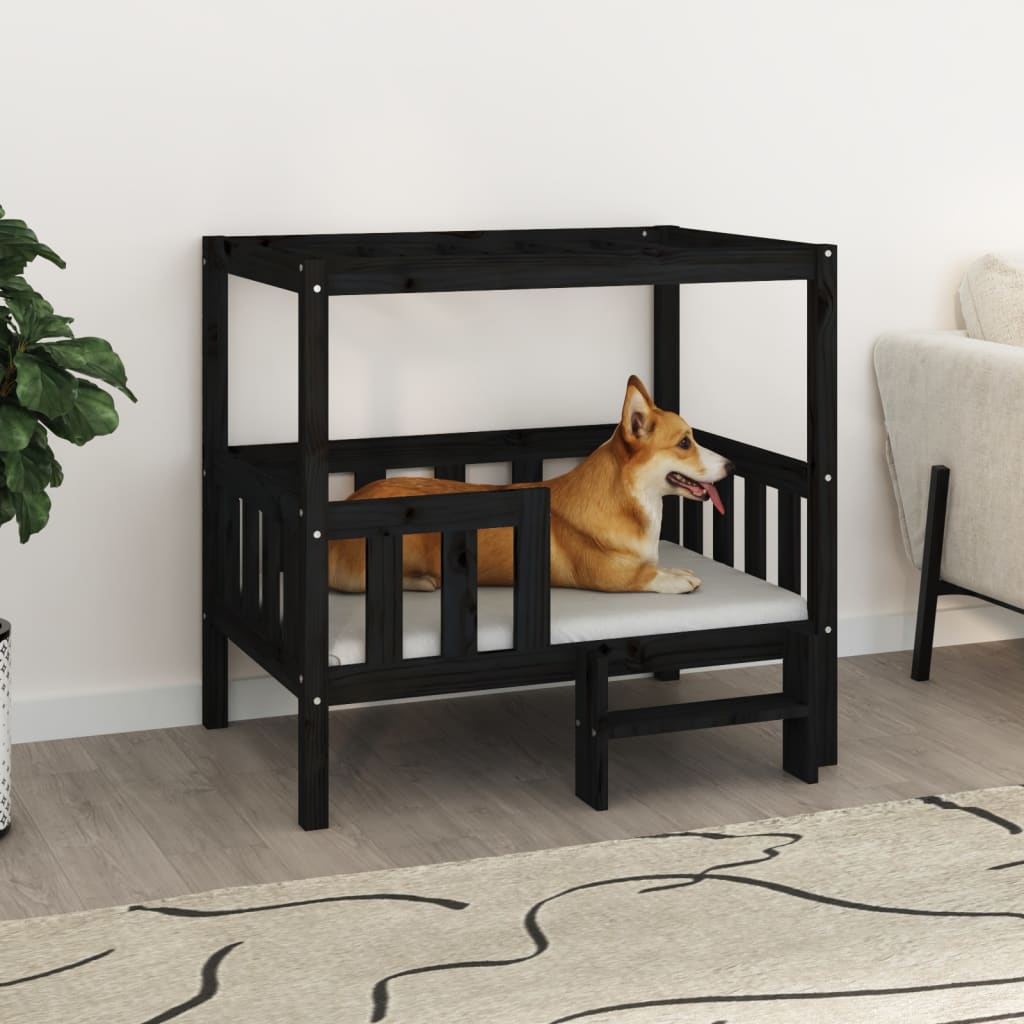 Hundebett Schwarz 95,5x73,5x90 cm Massivholz Kiefer