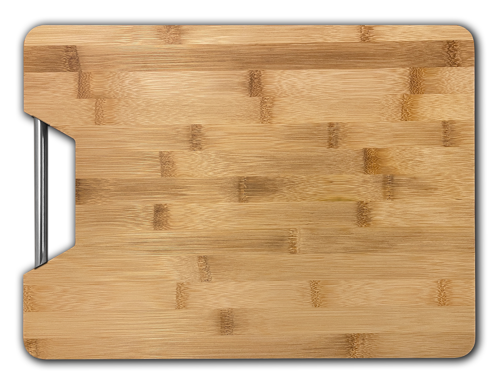 Bambus Schneidebrett mit Metallgriff  (32,5 x 25 x 1.8 cm)